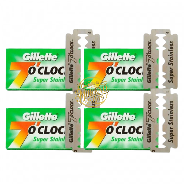 Cuchillas de Afeitar Doble filo GILLETTE 7 O´CLOCK SUPER STAINLESS 20 Unidades