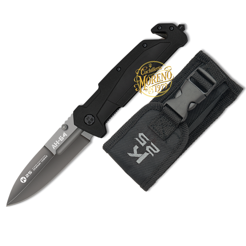 Navaja Táctica K25 HA-64 Mango Engomado Negro