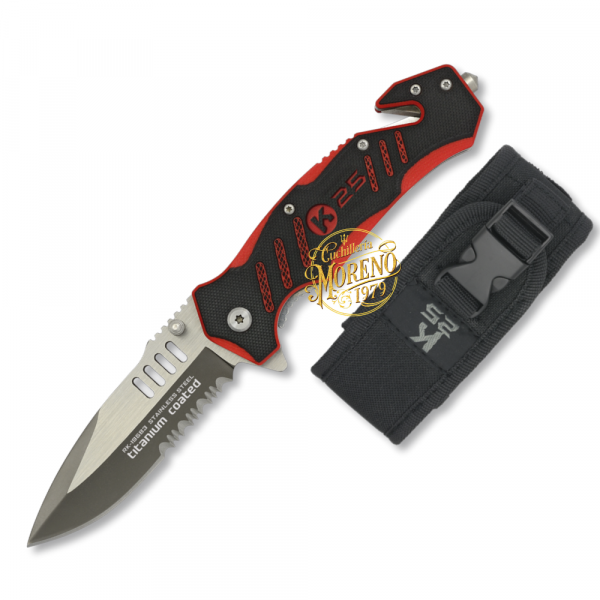 Navaja Táctica K25 G10 Roja Negra