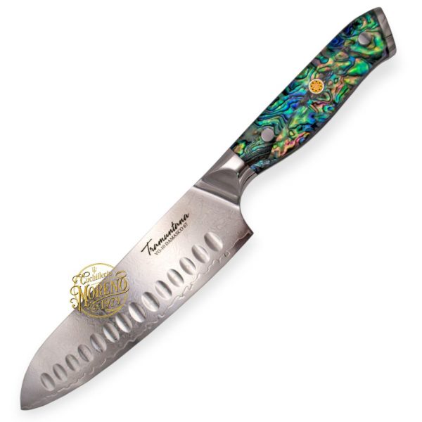 Cuchillo Cocina Santoku TRAMUNTANA Damasco VG10 Concha Abulón Resina CD11