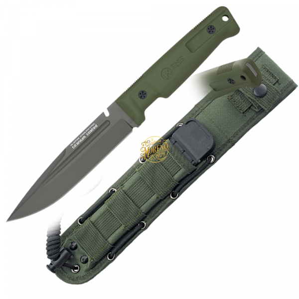 Cuchillo Táctico K25 Puño Goma Verde Filo Liso