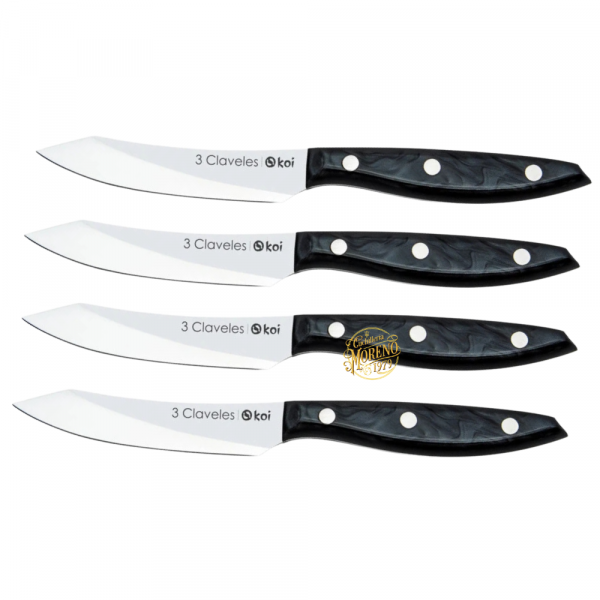 Set 4 Cuchillos Chuleteros 3 CLAVELES KOI Negros