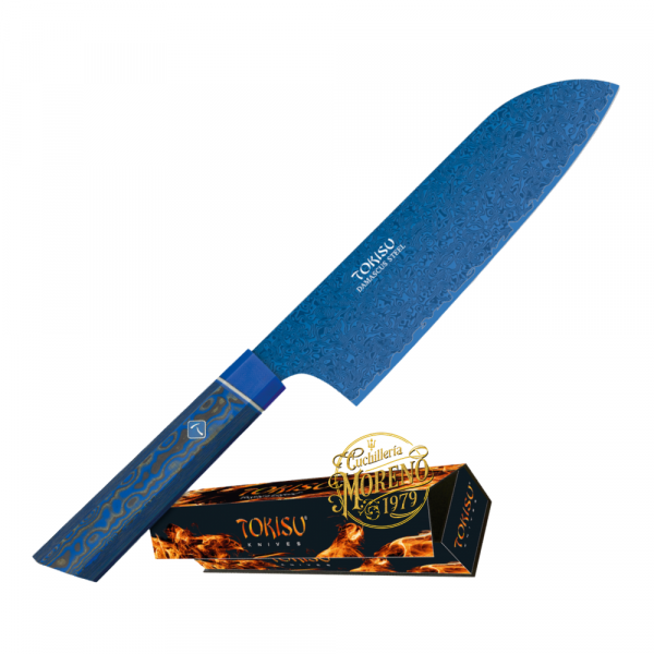 Cuchillo de Cocina SANTOKU TOKISU Damasco Azul 17cm